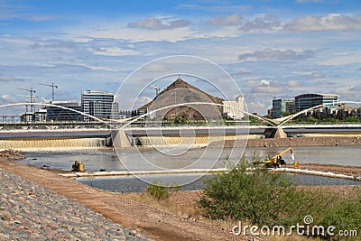 USA, AZ/Tempe: Salt River with Panorama of Tempe Editorial Stock Photo