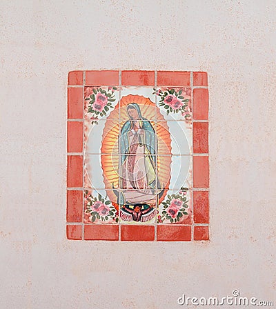 USA, AZ/Tucson: Our Lady of Guadalupe - Tile Mosaic Stock Photo