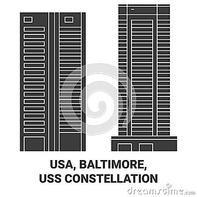 Usa, Baltimore, Uss Constellation travel landmark vector illustration Vector Illustration