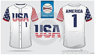 USA Baseball jersey, sport uniform, raglan t-shirt sport, short, sock template. Baseball t-shirt mock up. Front and back view Vector Illustration