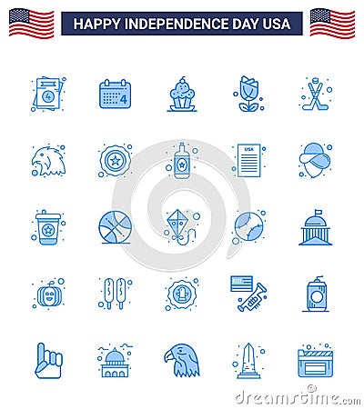 25 USA Blue Signs Independence Day Celebration Symbols of american; usa; cake; imerican; thanksgiving Vector Illustration