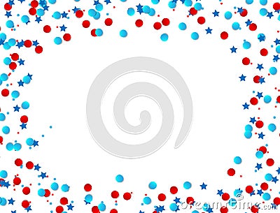 USA celebration Blue and red confetti stars in national colors for American independence day isolated on white background. Vector Vector Illustration