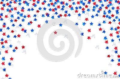 USA celebration confetti stars in national colors Blue, red and white for independence day isolated on white background. Vector Illustration