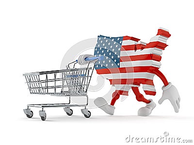 USA character with shopping cart Cartoon Illustration