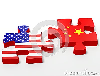 USA and China jigsaw pieces Cartoon Illustration