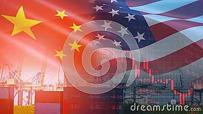 USA and China trade war economy conflict tax business finance money / United States raised taxes on imports of goods from China Stock Photo