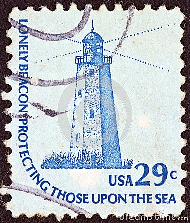 USA - CIRCA 1975: A stamp printed in USA from the `Americana` issue shows the Sandy Hook New Jersey Lighthouse Editorial Stock Photo