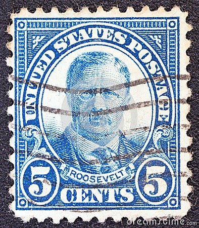 USA - CIRCA 1922: A stamp printed in USA shows president Theodore Roosevelt, circa 1922. Editorial Stock Photo