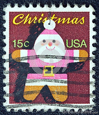 USA - CIRCA 1979: A stamp printed in USA issued for Christmas shows a Santa Claus Christmas tree ornament, circa 1979. Editorial Stock Photo