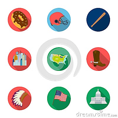 USA country set icons in flat style. Big collection of USA country vector symbol Vector Illustration