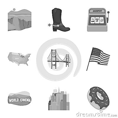 USA country set icons in monochrome style. Big collection of USA country vector symbol Vector Illustration