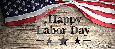 United States flag with happy labor day message placed on wooden background. 3d illustration Cartoon Illustration