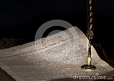 USA Declaration of Independence with Feather Quill Stock Photo