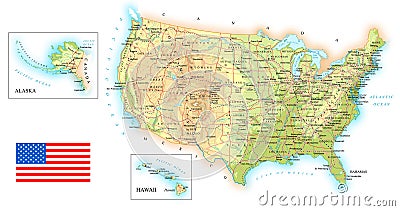 USA - detailed topographic map - illustration. Vector Illustration