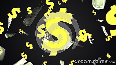 USA dollars symbols and many flying bills, computer generated. 3d rendering money background. Consept of business Stock Photo