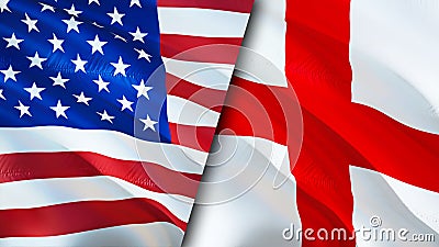 USA and England flags. 3D Waving flag design. USA England flag, picture, wallpaper. USA vs England image,3D rendering. USA England Stock Photo