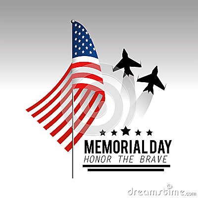 Usa flag with airplanes and stars to memorial day Vector Illustration