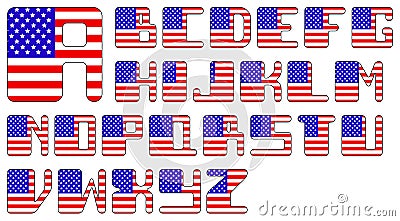 USA flag alphabet Vector Illustration