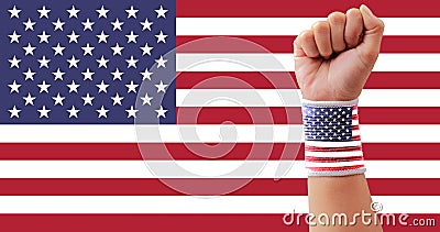 USA flag clenched fist Stock Photo