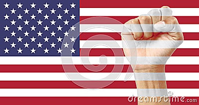 USA flag clenched fist Stock Photo