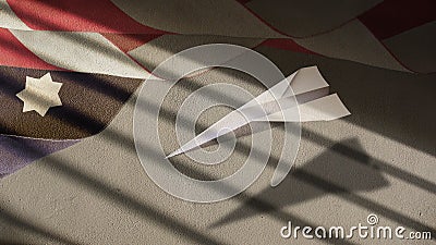Usa Flag Clouds and Paper Airplane Stock Photo