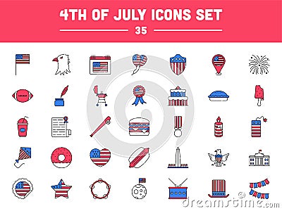 USA Flag Color Icon Set Of 4th Of July Flat Icon Or Symbols Stock Photo