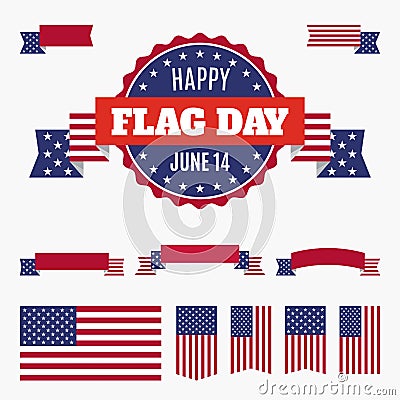 USA Flag day badge, banners and ribbons Vector Illustration
