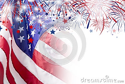 USA flag with firework background for 4 july independence day Stock Photo