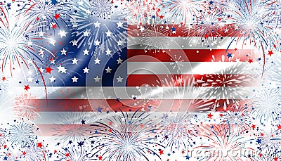 USA flag with fireworks background for 4 july independence day Stock Photo