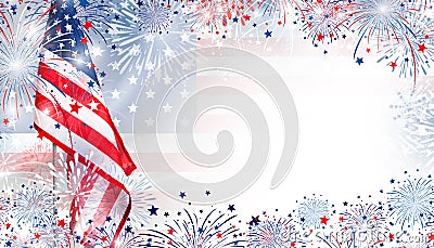 USA flag with fireworks background for 4 july independence day Stock Photo