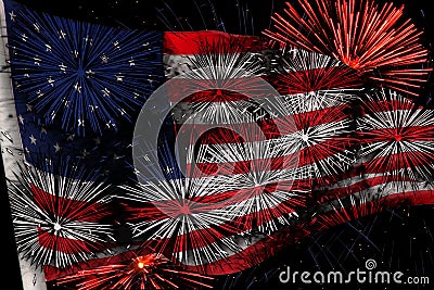 USA Flag with fireworks Stock Photo