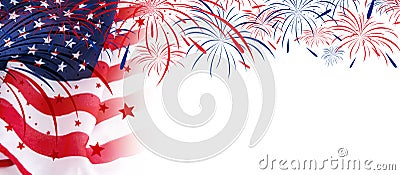 USA flag with fireworks on white background Stock Photo