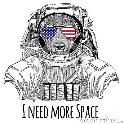 Usa flag glasses American flag United states flag Bull, bison, ox wearing space suit Wild animal astronaut Spaceman Cartoon Illustration