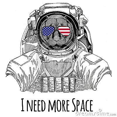 Usa flag glasses American flag United states flag Panther Puma Cougar Wild cat wearing space suit Wild animal astronaut Cartoon Illustration