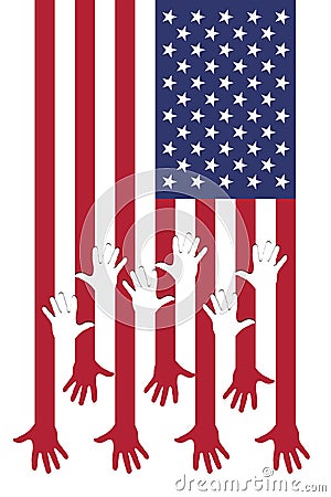 USA flag and hands. Stock Photo