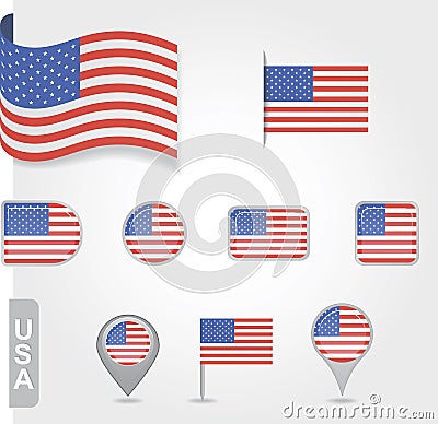 USA flag icon set Vector Illustration