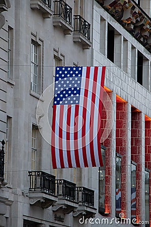 USA flag in London, Piccadilly Circus Editorial Stock Photo