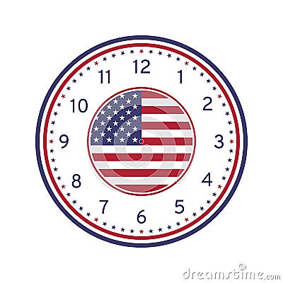 USA Flag Printable Clock Face Template Vector Illustration