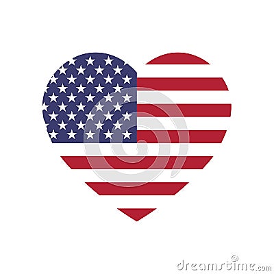 USA flag in a shape of heart. Patriotic national symblol of United States of America. Simple flat vector illustration Vector Illustration