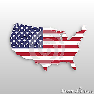 USA flag in a shape of US map silhouette. United States of America symbol. EPS10 vector illustration with dropped shadow Vector Illustration