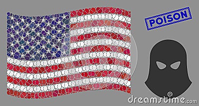 USA Flag Stylized Composition of Terrorist Balaklava and Scratched Poison Stamp Vector Illustration
