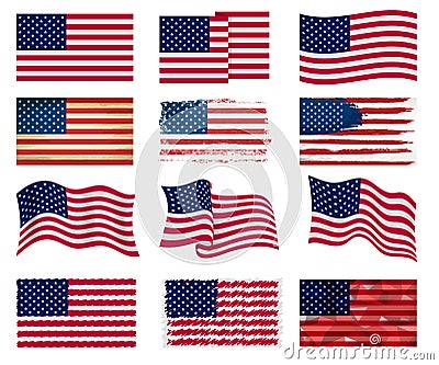 USA flag vector american national symbol of united states with stars stripes illustration freedom independence set of Vector Illustration