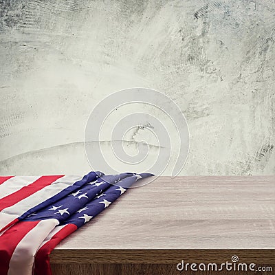 USA flag on wood cement wall background and texture with space Stock Photo