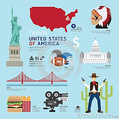 USA Flat Icons Design Travel Concept. Vector Vector Illustration
