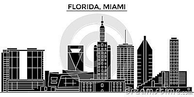 Usa, Florida Miami architecture vector city skyline, travel cityscape with landmarks, buildings, isolated sights on Vector Illustration