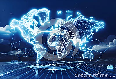 USA Global encrypted cybersecurity network data cyber security cloud computing IOT AI technology - 3D Illustration Render Stock Photo