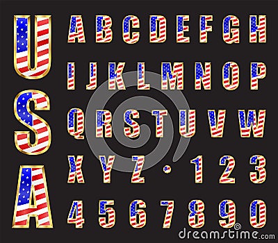 USA Gold Font Vector Illustration