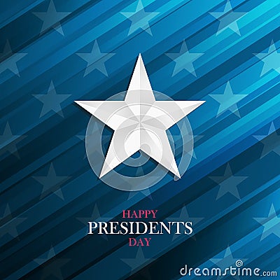 USA Happy Presidents Day greeting card with silver star on blue background. Vector Illustration