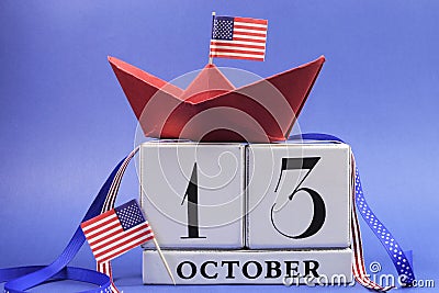 USA holiday, Happy Columbus Day, for the second Monday, 13 October celebration Save the Date calendar Stock Photo