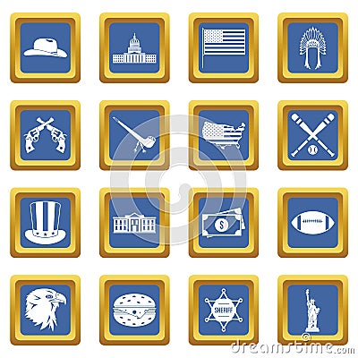 USA icons set blue Vector Illustration